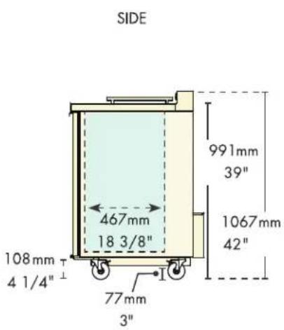SIDE 991mm 39" 467mm 18 3/8" 1067mm 42" 108mm T 4 1/4"⊥ 77mm 3"