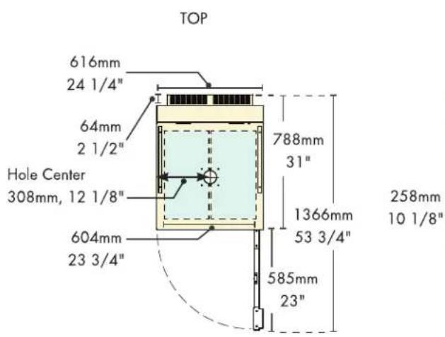 TOP 616mm 24 1/4" 64mm 2 1/2" Hole Center 308mm, 12 1/8" 604mm 23 3/4" 788mm 31" 1366mm 53 3/4" 585mm 23" 258mm 10 1/8"