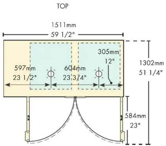 TOP 1511mm 59 1/2" 597mm 23 1/2" 604mm 23 3/4" 305mm 12" 1302mm 51 1/4" 584mm 23"