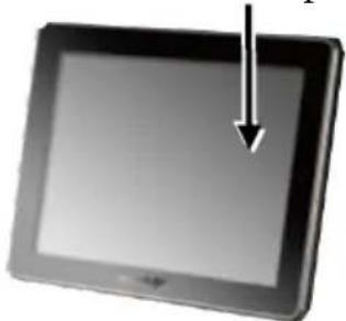 Top-down view of a tablet device with a downward arrow pointing to its screen (no text or symbols visible)