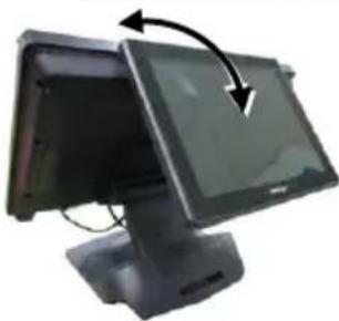 Computer monitor with open screen and black arrows indicating rotation (no text or symbols)