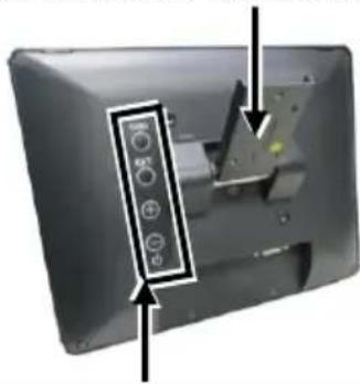 Back panel of a computer monitor with control buttons and indicator lights (no visible text or symbols)