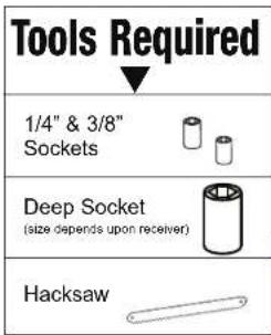 Tools Required ▼ 1/4" & 3/8" Sockets Deep Socket (size depends upon receiver) Hacksaw