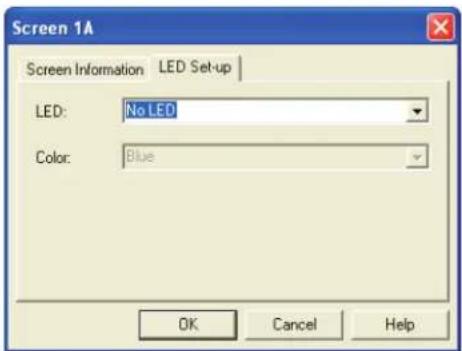 Screen 1A Screen Information LED Set-up LED: No LED Color: Blue OK Cancel Help