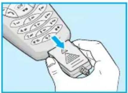 Illustration of a hand holding a mobile phone with a blue arrow pointing to the right side of the phone.