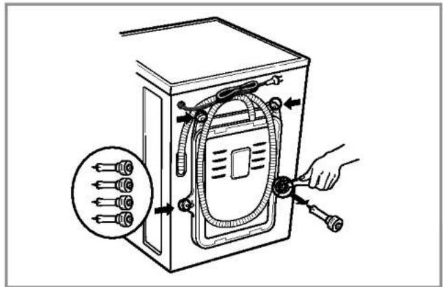 Diagram showing a hand operating a device with multiple connectors and tubing, labeled with arrows pointing to specific components.