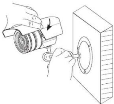 Illustration of hands using a tool to adjust or install a mechanical component, no text or symbols present