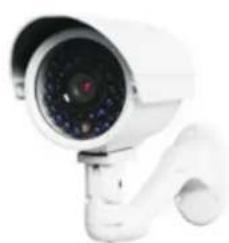 Close-up of a white security camera with lens and handle (no visible text or symbols)