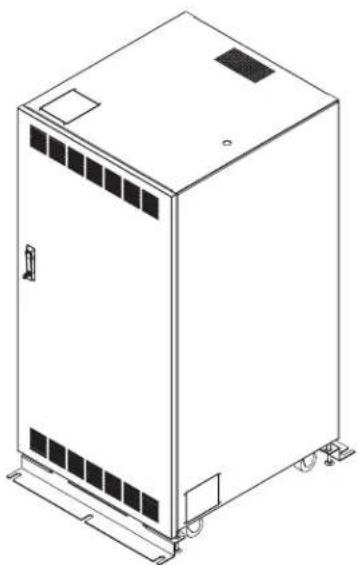 Line drawing of a rectangular industrial enclosure with ventilation grilles and mounting base (no text or symbols)