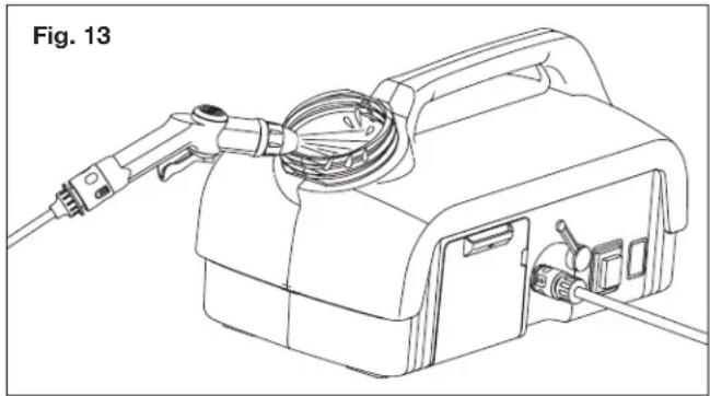Line drawing of a portable electronic device with cable and plug, labeled Fig. 13 (no text or symbols on the device itself)