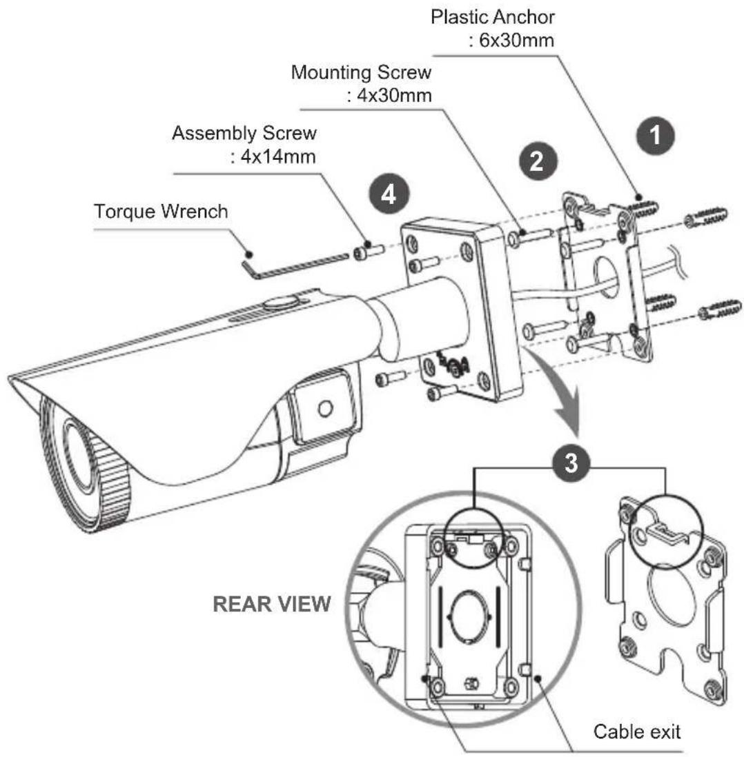 Plastic Anchor : 6x30mm Mounting Screw : 4x30mm Assembly Screw : 4x14mm Torque Wrench 1 2 3 REAR VIEW Cable exit