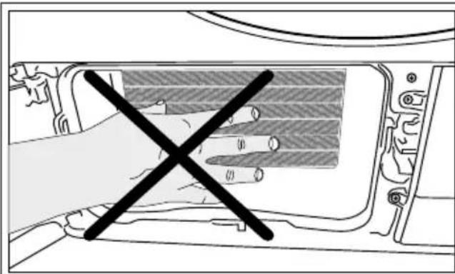 Diagram showing a hand crossed out of a vehicle interior with a cross symbol indicating prohibition or restriction.