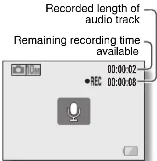 Recorded length of audio track Remaining recording time available 00:00:02 •REC 00:00:08