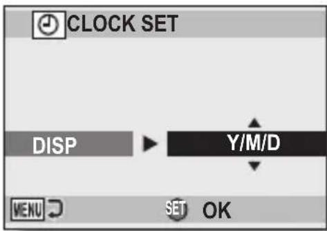 CLOCK SET DISP Y/M/D MENU SET OK