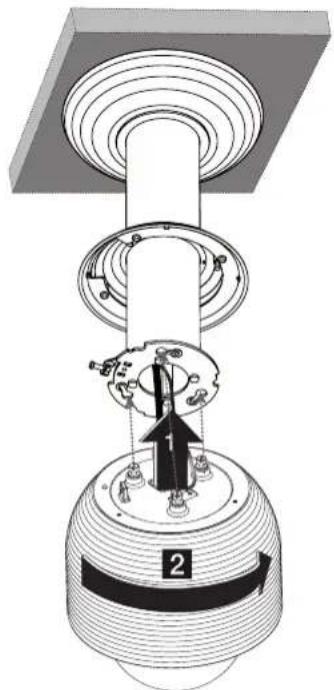 Technical diagram of a mechanical assembly with labeled components and directional arrows