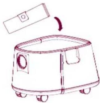 Line drawing of a cylindrical container with wheels and a lid, showing an arrow indicating rotation (no text or symbols)