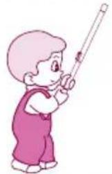 Illustration of a child holding a long object, no text or symbols present