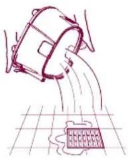 Illustration of a hand spraying water onto a grid surface with a small grid pattern below (no text or symbols)