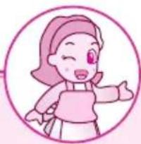 Cartoon character with pink hair and rosy cheeks inside a pink circular frame (no text or symbols)