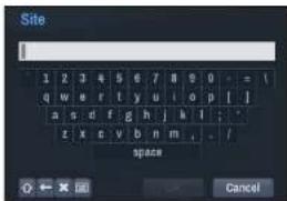 Site 1 2 3 4 5 6 7 8 9 0 - = \ q w e r t y u i o p [ ] a s d f g b j k l ; z x c v b n m _ / space Cancel