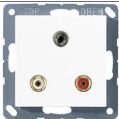Close-up of a white electrical socket with three colored pins (no text or symbols visible)