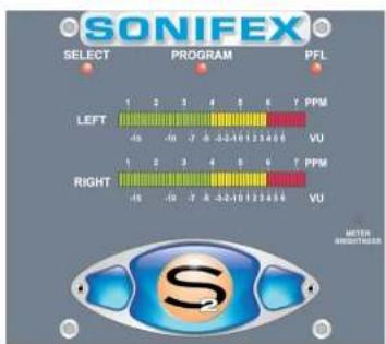 SONIFEX SELECT PROGRAM PFL LEFT 1 2 3 4 5 6 7 PPM -VS -VI -VJ -VK -VL -VM RIGHT 1 2 3 4 5 6 7 PPM -VS -VI -VJ -VK -VL -VM S METER BROUGHTNESS