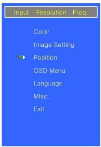 Input Resolution Freq. Color Image Setting Position OSD Menu Language Misc. Exit