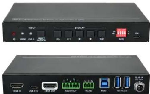 INPUT DISPLAY HDMI USB C SELECT AUTO% ON OFF ADD HDMI USB-C N HEM OUT AUDIO OUT 45220 HUSB DEVICES 接收率 DC:26V