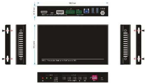 Technical diagram of a network device rear panel with labeled ports, connectors, and control buttons