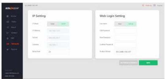ANALOG/AT IP Setting IP Name: Code: 10.0.01.2013 Code: 10.0.01.2013 Code: 10.0.01.2013 Total Rate: 23 Web Login Setting Access: New ID Password: New Password: Code Password: Product Name: DCA-588-056-497 Add to Default New