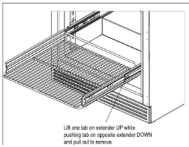Lift one tab on extender UP while pushing tab on opposite extender DOWN and pull out to remove.