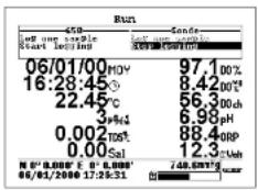 Run 450 start running Start running 5.00% Control 06/01/00 MOV 97.1 00% 16:28:45 8.42 00°C 22.45°C 56.3 00ch 3 PMI 6.98 pH 0.002 TST 88.4 00P 0.00 Sal 12.3 00h N° 0'0000' E 0'0000' 748.88V 06/01/2006 17:35:31