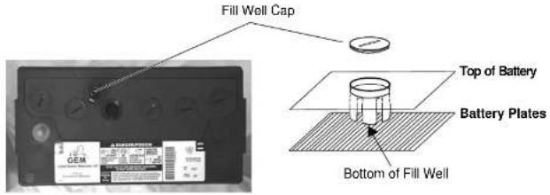 Fill Well Cap Top of Battery Battery Plates Bottom of Fill Well