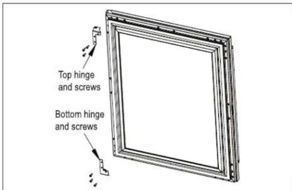 Top hinge and screws Bottom hinge and screws