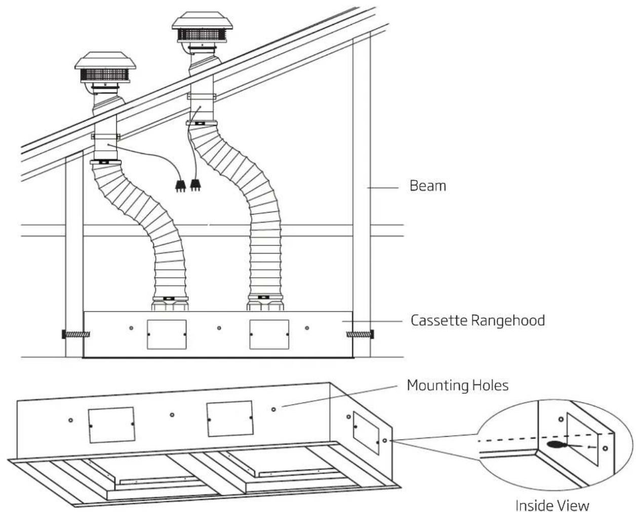 Beam Cassette Rangehood Mounting Holes Inside View
