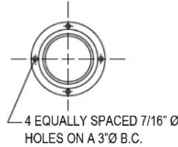 4 EQUALLY SPACED 7/16" Ø HOLES ON A 3"Ø B.C.
