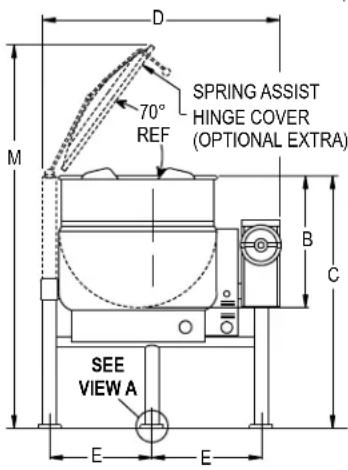 D 70° REF SPRING ASSIST HINGE COVER (OPTIONAL EXTRA) M B C SEE VIEW A E E