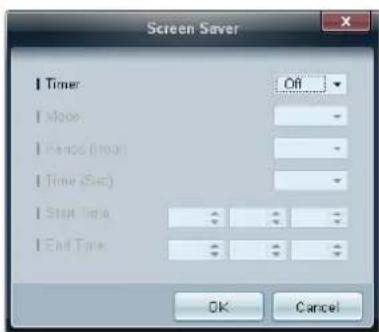 Screen Saver Timer Off 1 Move: 1 Period (Hour) 1 Time (Sec): 1 Start Time 1 End Time OK Cancel