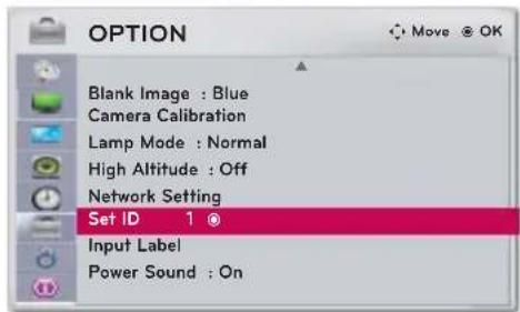 OPTION Blank Image : Blue Camera Calibration Lamp Mode : Normal High Altitude : Off Network Setting Set ID 1 * Input Label Power Sound : On
