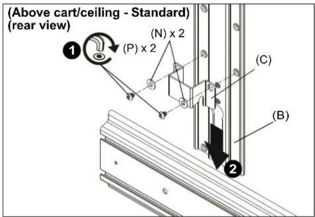 (Above cart/ceiling - Standard) (rear view) ① (P) x 2 (N) x 2 (C) (B)