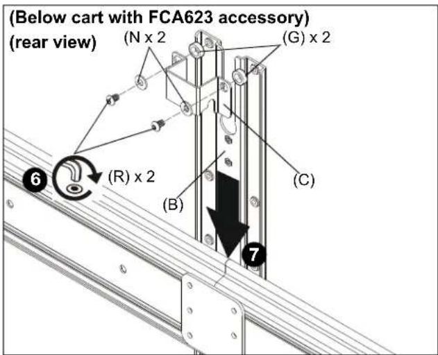 (Below cart with FCA623 accessory) (rear view) (N x 2 (G) x 2 (R) x 2 (B) (C) 7
