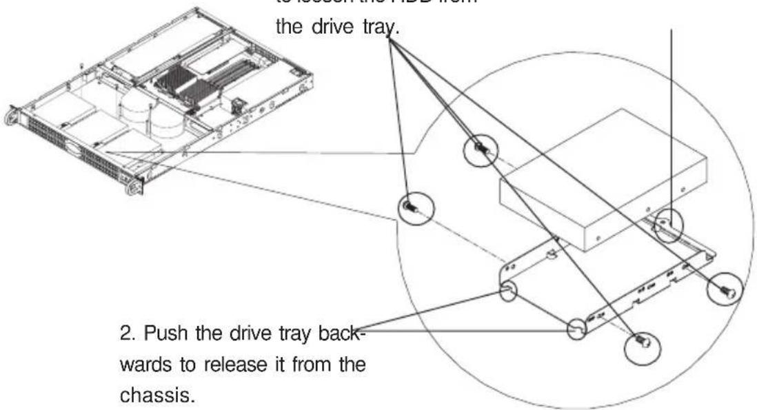 to touch the H2D work the drive tray. 2. Push the drive tray back- wards to release it from the chassis.