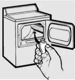 Illustration of a hand inserting a plastic into a washing machine (no text or symbols)