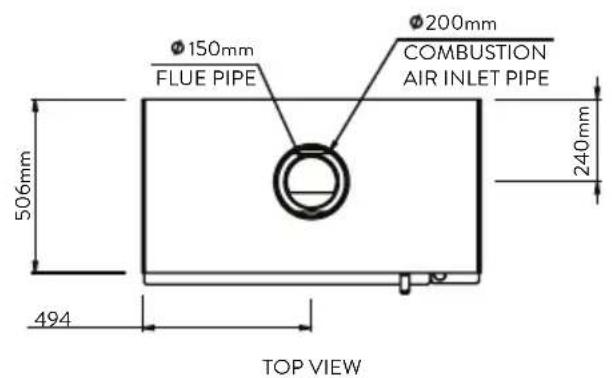 Φ150mm FLUE PIPE Φ200mm COMBUSTION AIR INLET PIPE 506mm 240mm 494 TOP VIEW