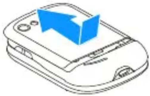 Line drawing of a mobile phone with a blue upward arrow on top (no text or symbols)