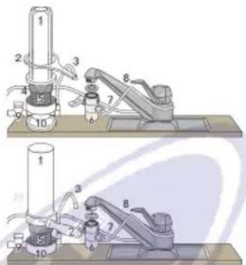 Technical diagram showing two mechanical assembly setups with numbered components and labeled parts