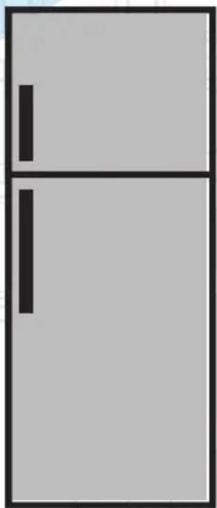 Simple diagram of a refrigerator with two vertical bars on the left side (no text or symbols)