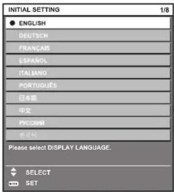 INITIAL SETTING 1/8 ● ENGLISH DEUTSCH FRANÇAIS ESPAÑOL ITALIANO PORTUGUÉS 日本語 中文 PYCORMI P 24H Please select DISPLAY LANGUAGE. ◆ SELECT ○ SET