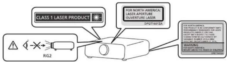 CLASS 1 LASER PRODUCT FOR NORTH AMERICA: LASER APERTURE OUVERTURE LASER DPQT1601ZA RG2 FOR NORTH AMERICA: THIS PRODUCT IS IN CONFORMITY WITH PERFORMANCE STANDARD FOR LASER PRODUCTS UNDER 21 OR 34A, WEIGHT WITH RESPECTED TO CHINE CHARACTERIES KS AUTHORIZED BY WARNING NAME: OTUPLCBER EFFECTS ON SEPTEMBER 15, 2019 WARNING FOR NORTH AMERICA MOUNT ABOVE THE HEADS OF CHILLIQUES DPQT1601ZA