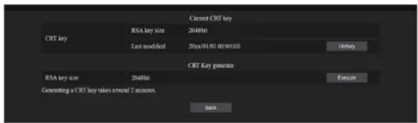 Current CRT key CRT key RSA key size 2648bit Last modified 20xx01/01 00:00:00 History CRT Key geotilde RSA key size 2648bit Executing Generating a CRT key takes around 2 minutes. Back